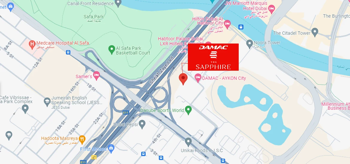 The Sapphire at Sheikh Zayed Road, Dubai - Damac Properties map